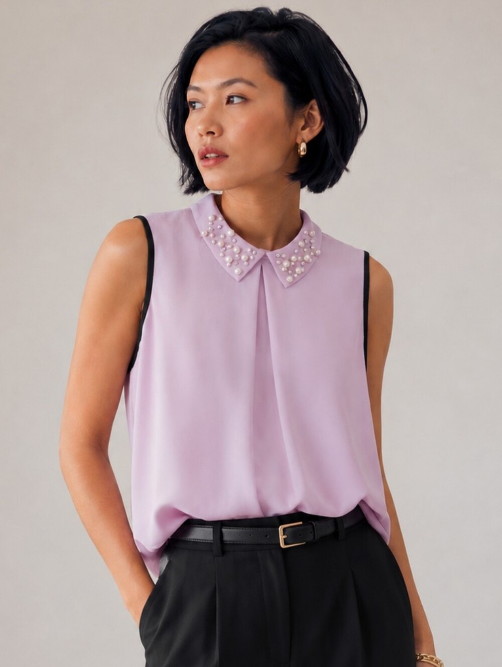 Frank Lyman Design Pearl-Collar Sleeveless Blouse
